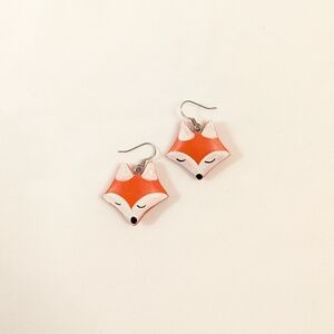 Fox Face Dangle Earrings - Orange & White